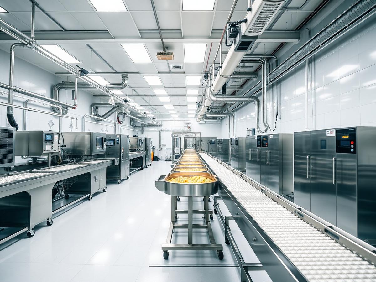 Stainless steel food production facility interior