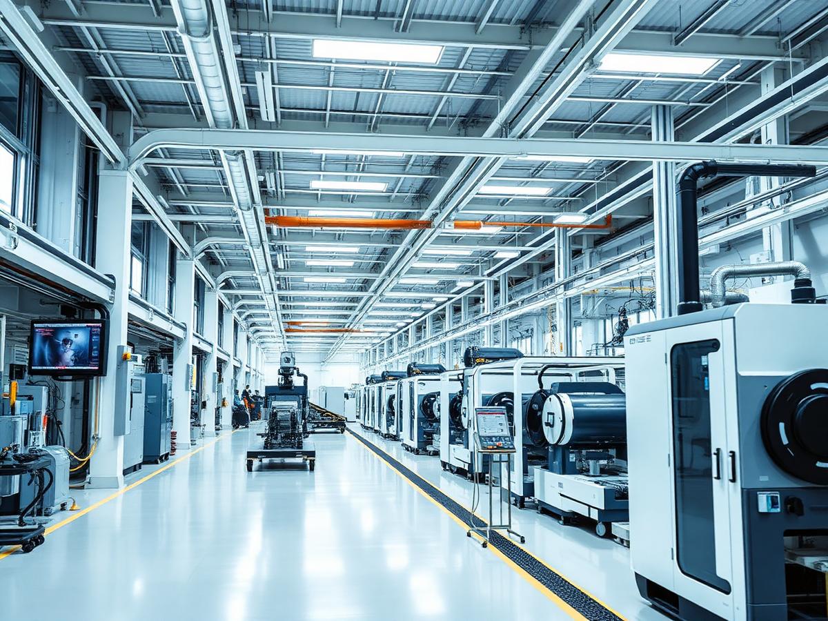 Clean modern manufacturing plant production hall