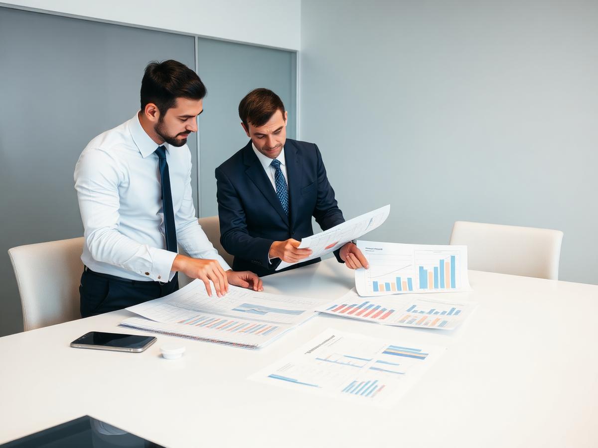 Consultants reviewing building plans and performance charts